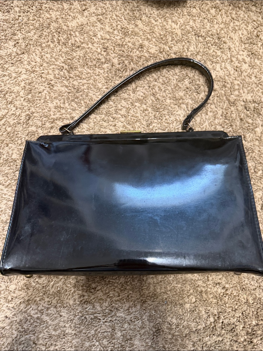 Vintage Black Patent Satchel Shoulder Bag